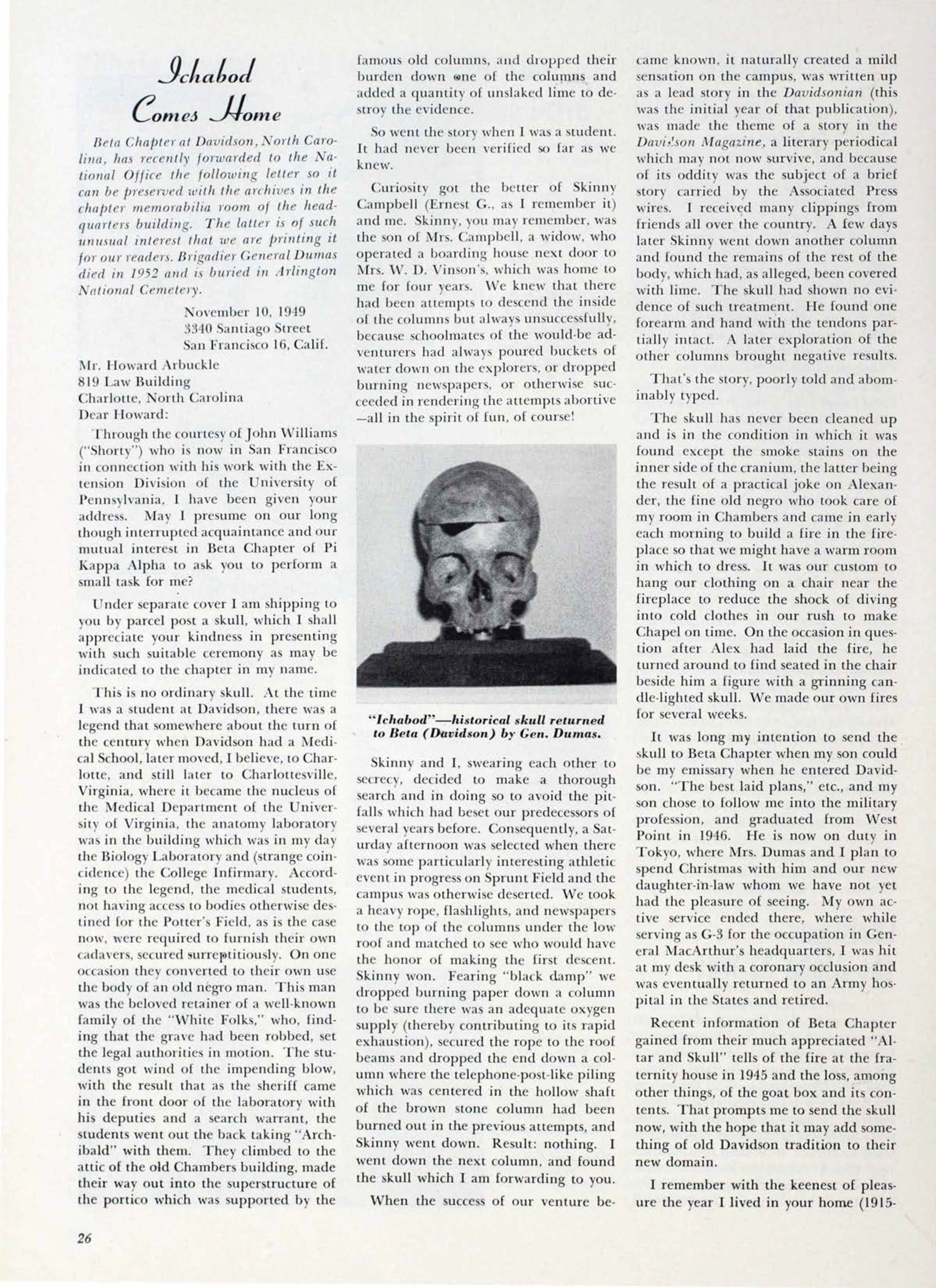 Ichabod Comes Home, March 1953